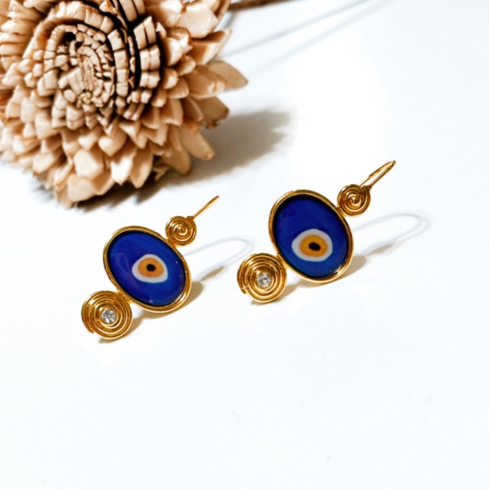 Anthropologie Gold-Tone Blue Evil Eye Drop Earrings